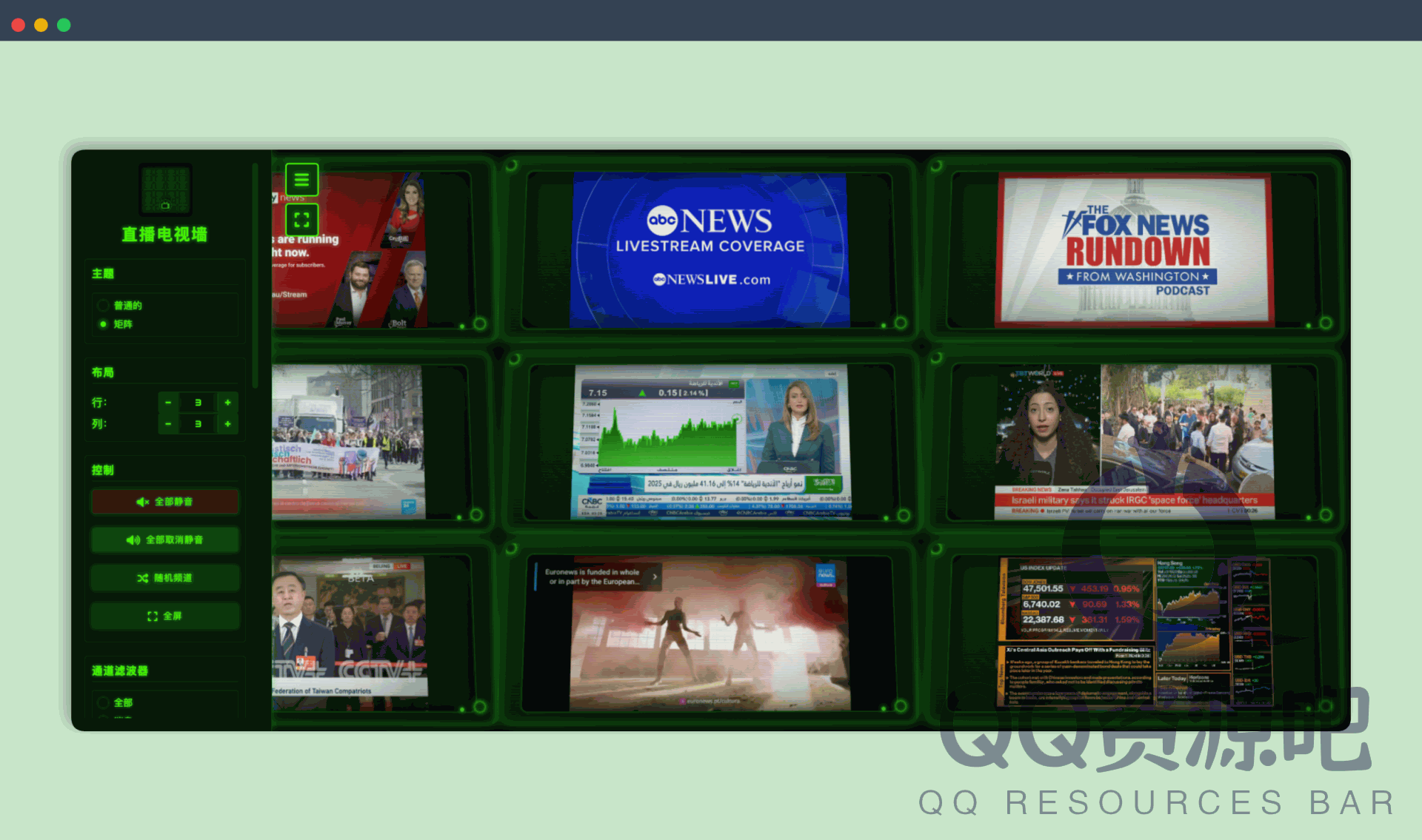 Live TV Wall：一个在线电视直播墙，能让你在一屏同时观看多个直播频道，快速掌握全球动态，信息获取效率大大提升！