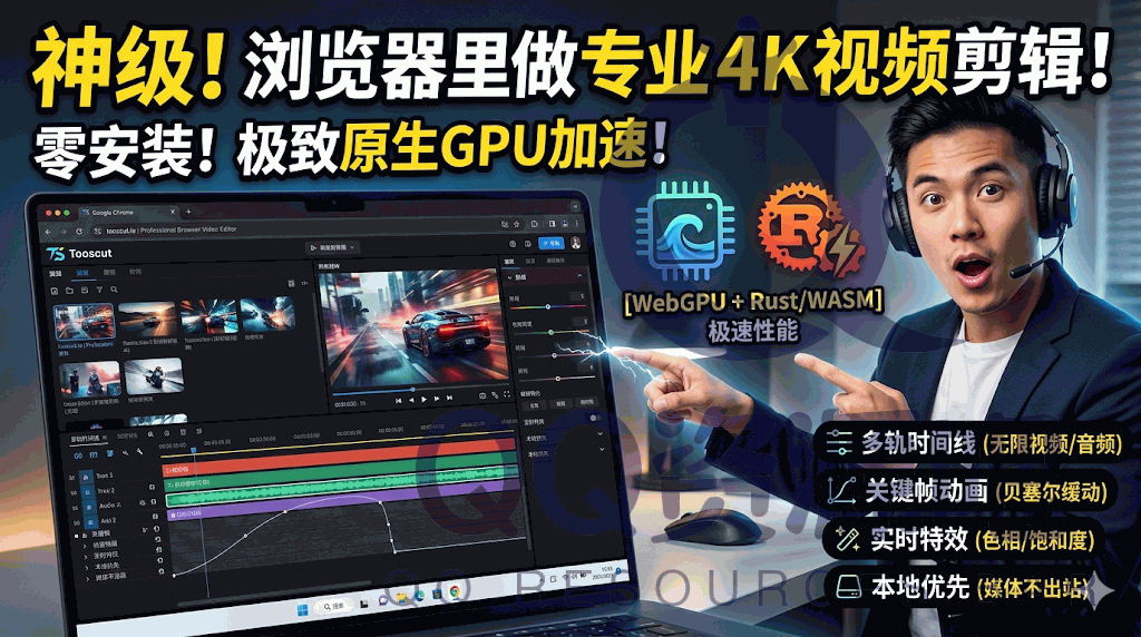 tooscut：一个开源浏览器端视频编辑工具，所有处理都在本地完成，无需上传文件即可在线剪辑视频