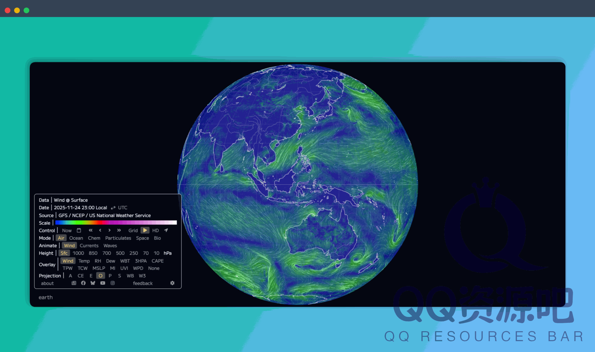 Earth Nullschool：这个网站让你用上帝视角看地球，可看到全球的风向流动、洋流的走向、气温的变化，还能追踪污染物的扩散路径