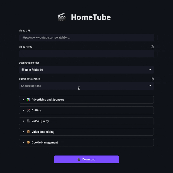 HomeTube：一款友好的自托管视频下载器，可帮助你轻松下载、管理和播放视频，方便在Plex、Jellyfin等平台上自动播放