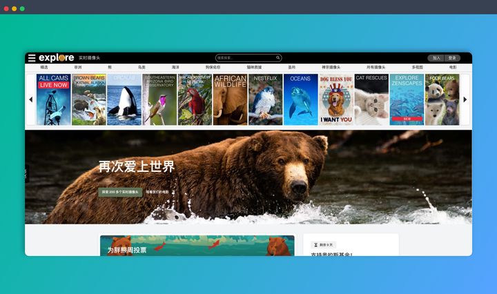 Explore.org：一个可以查看全球动物直播的网站，能够近距离观察野生动物的日常生活