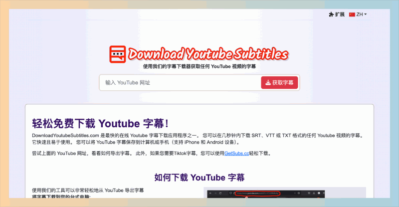 DownloadYoutubeSubtitles：YouTube字幕下载器，支持免费下载YouTube视频的字幕，格式丰富，语言种类多达100多种