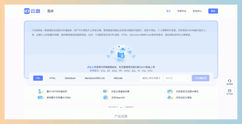 123图床：一款支持单张高达100MB、每日无限制上传，且提供多种格式链接生成的便捷在线图片存储服务