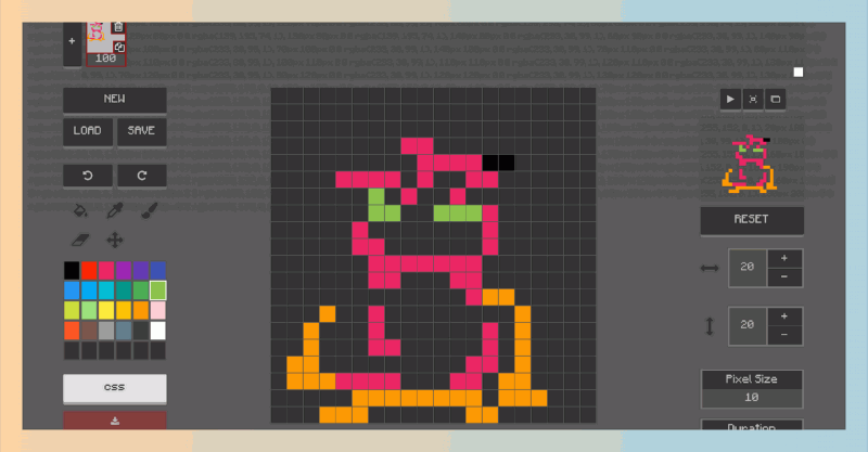Pixel Art to CSS:快速将像素艺术作品转化为可用的 CSS 代码,支持实时预览和灵活自定义,实现个性化网页设计