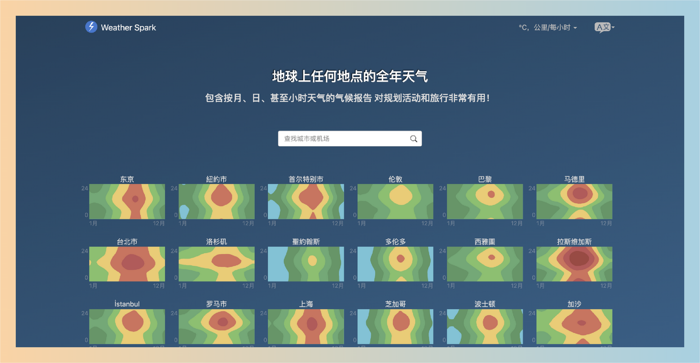Weather Spark：查询全球任何地点的详细天气信息，包括按月、日和小时的气候报告，助你轻松规划出行和活动！
