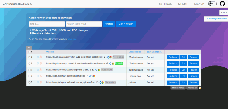 changedetection.io：一款免费的开源网页变更监测工具，可用于监测商品价格变动、网站内容更新、库存通知