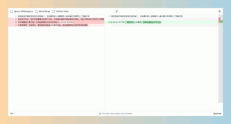 Little Differ:完全免费的文本对比网站,简单实用,轻松对比文本差异,帮你快速找出不同之处