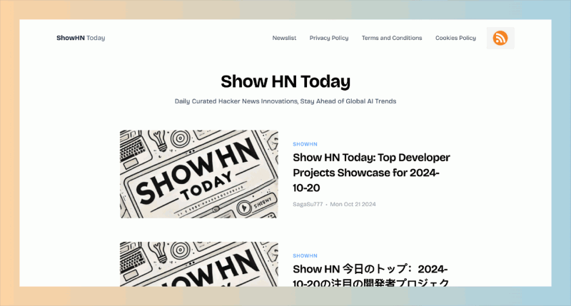 ShowHN Today:每天汇总Hacker News的创新产品,精选出每日更新的项目,确保用户能够快速获取重要信息