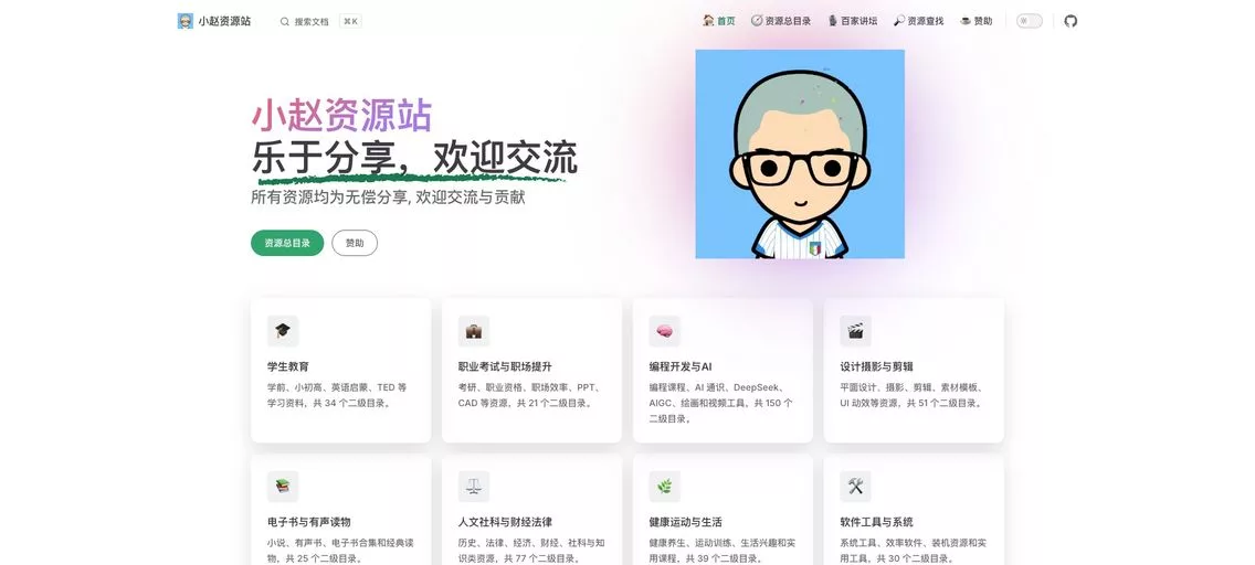 小赵资源站：免费在线资源分享平台，各类学习资料、软件工具、娱乐内容等整理汇集