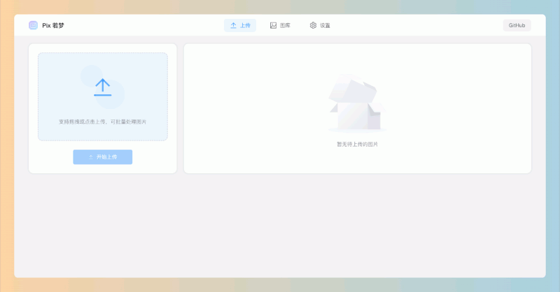Pix Ruom：现代化的图片上传管理工具（静态图床程序），支持多种云存储服务，提供拖拽上传、智能压缩和格式转换功能