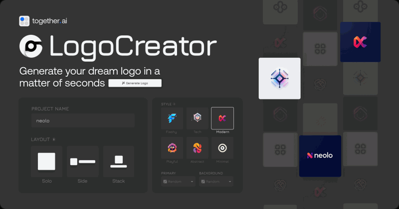 Logo Creator：免费的在线 Logo 生成工具，只需输入公司名称，选择风格和背景，就能快速生成各类风格的 Logo