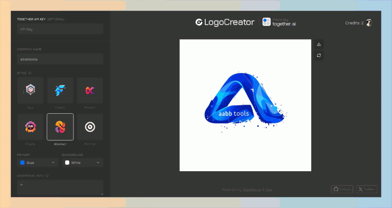 LogoCreator：一个免费开源LOGO生成器，支持多种风格的LOGO生成，还提供了灵活的定制选项