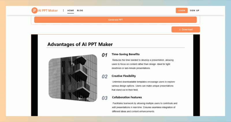 AI PPT Maker：轻松生成PPT演示文稿的利器，用户只需输入基本信息，1分钟内即可完成