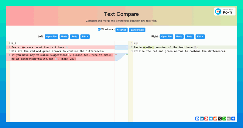 Text Compare：一个免费的在线文本对比与合并工具