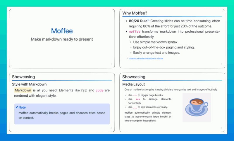 moffee:Markdown 幻灯片制作利器,将 Markdown 文档转换为专业的幻灯片