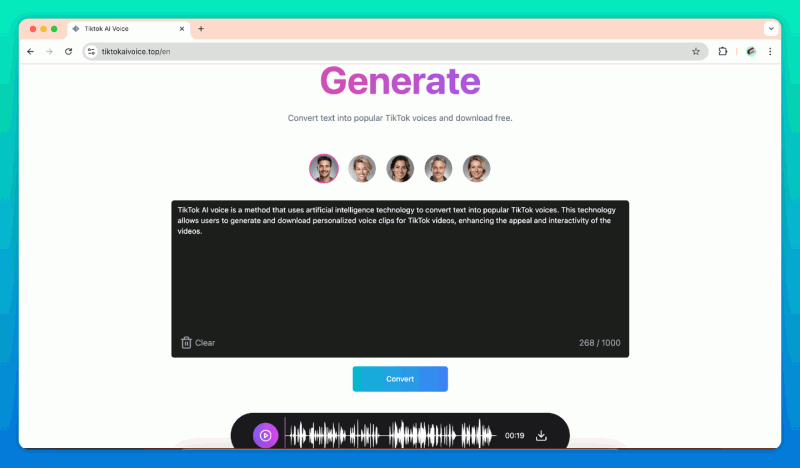Tiktok AI Voice：用 AI 将文本转换成tiktok流行的语音并免费下载