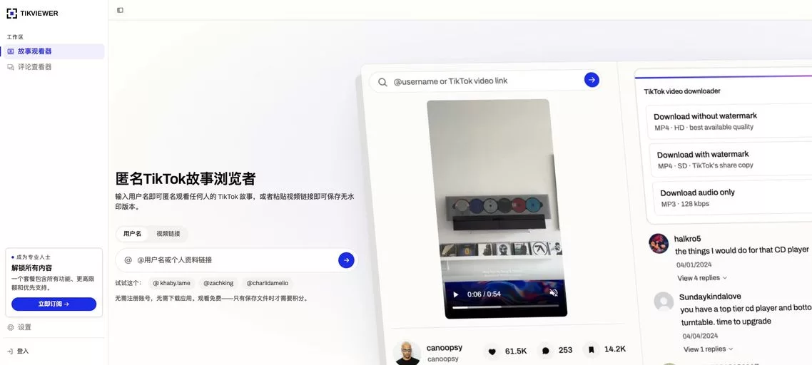 TikViewer:免费在线 TikTok Stories 查看与下载工具,无需登录即可匿名浏览
