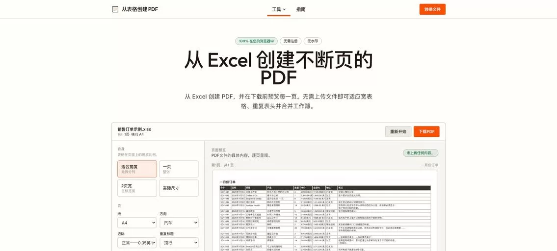 Create PDF from Sheet:在线 Excel 转 PDF 神器,支持 XLSX、XLS、CSV 和 ODS 等格式